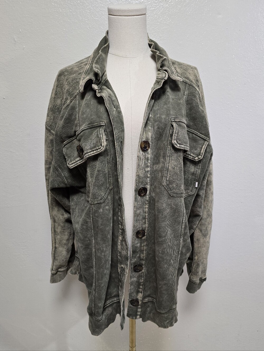 Anthropologie Pilcro Relaxed Distressed Shirt Jacket Green Size Large